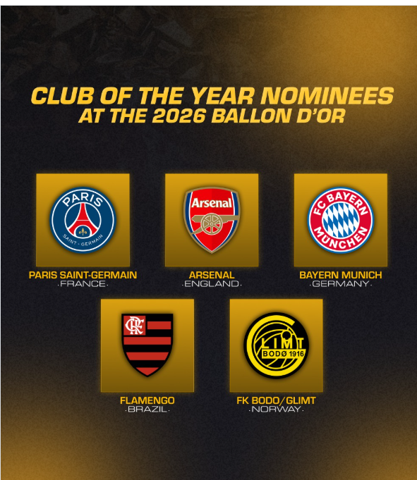Arsenal, PSG, Bayern Munich headline 2026 Ballon d’Or Club of the Year nominees